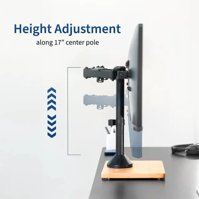 Alt view image 6 of 7 - VIVO Dual Monitor Adjustable Mount w/ Wood Base, Fits Computer Screens up to 32"