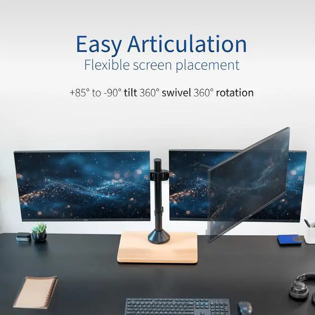Alt view image 5 of 7 - VIVO Dual Monitor Adjustable Mount w/ Wood Base, Fits Computer Screens up to 32"