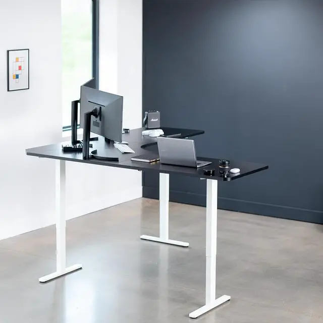 Alt view image 7 of 7 - VIVO Black 83 x 83 inch Curved Corner Table Top for Sit to Stand Desk Frames