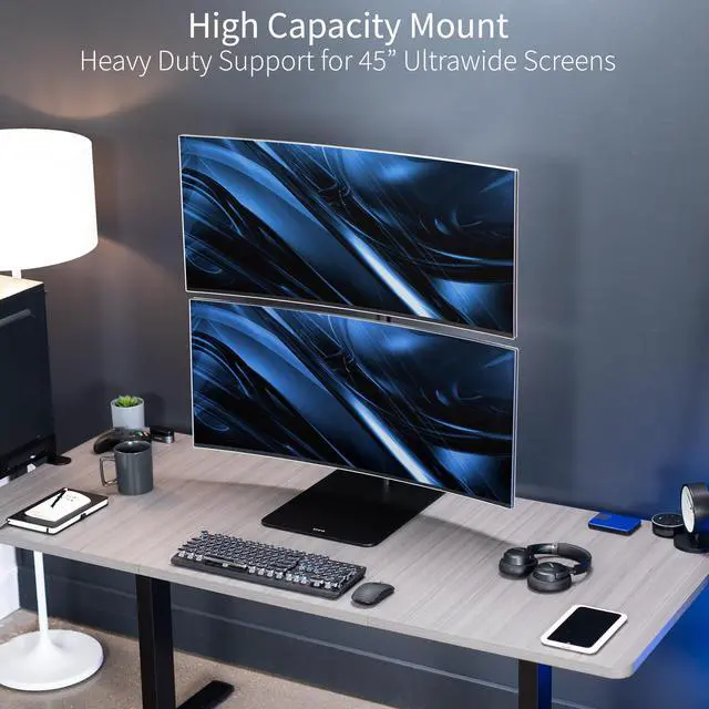 Alt view image 2 of 7 - VIVO Dual Ultrawide Monitor Desk Stand, Adjustable Mount for 2 Screens up to 45"