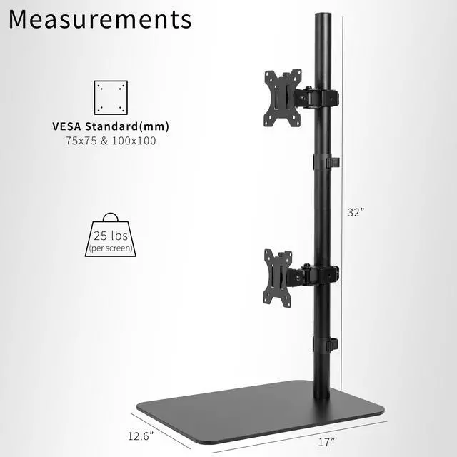 Alt view image 3 of 7 - VIVO Dual Ultrawide Monitor Desk Stand, Adjustable Mount for 2 Screens up to 45"