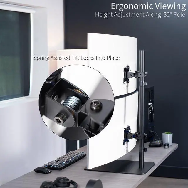 Alt view image 4 of 7 - VIVO Dual Ultrawide Monitor Desk Stand, Adjustable Mount for 2 Screens up to 45"