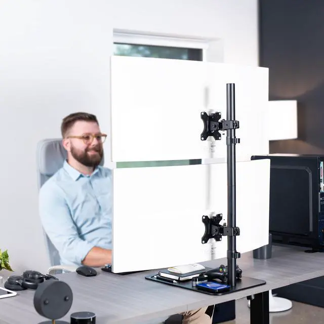 Alt view image 6 of 7 - VIVO Dual Ultrawide Monitor Desk Stand, Adjustable Mount for 2 Screens up to 45"