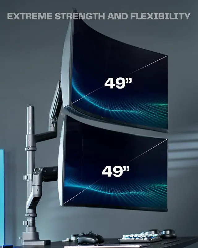 Alt view image 2 of 7 - VIVO Pneumatic Arm Dual Ultrawide Monitor Desk Mount for Computer Screens to 49"