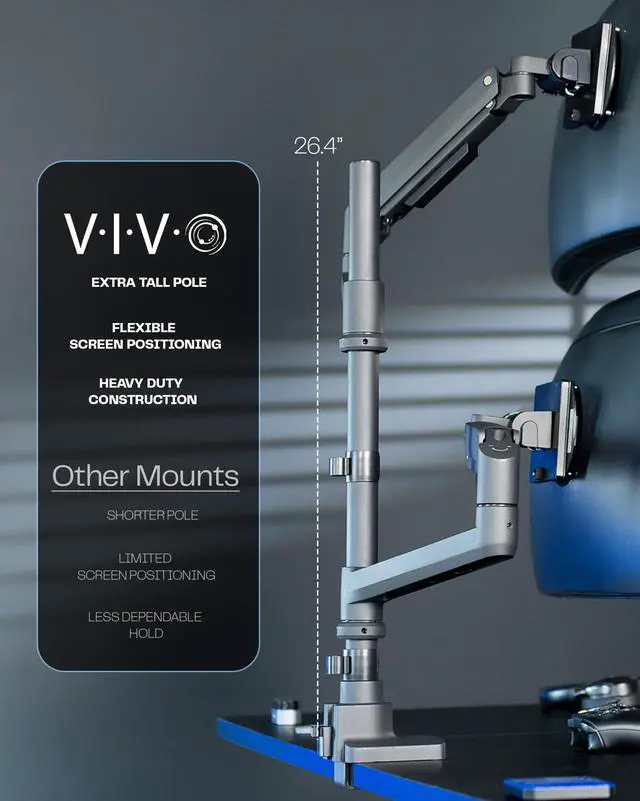 Alt view image 3 of 7 - VIVO Pneumatic Arm Dual Ultrawide Monitor Desk Mount for Computer Screens to 49"