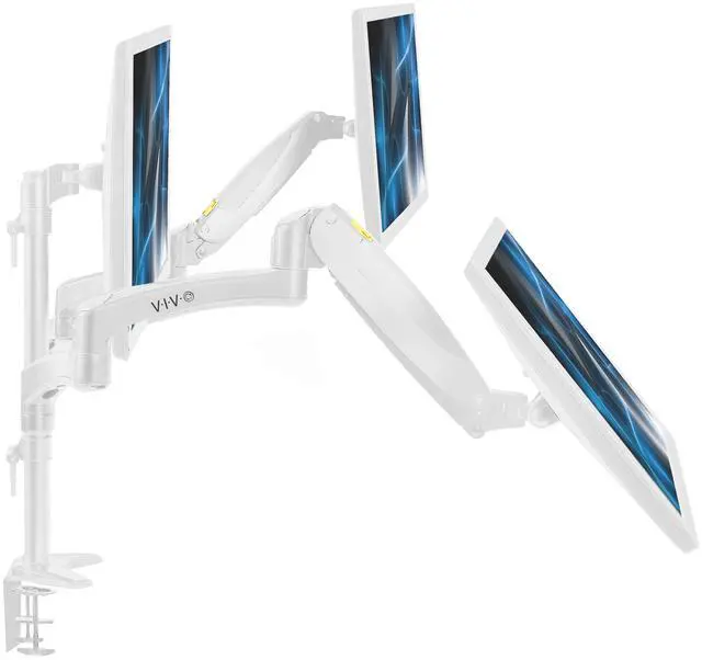 Main image of VIVO White Triple Monitor Mount, 2 Pneumatic Arms + 1 Fixed, 3 Screens up to 32"
