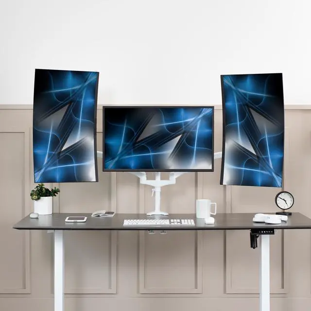 Alt view image 7 of 8 - VIVO White Triple Monitor Mount, 2 Pneumatic Arms + 1 Fixed, 3 Screens up to 32"