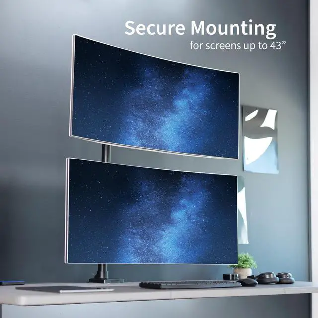 Alt view image 2 of 7 - VIVO Dual Vertically Stacked Ultra Wide Monitor Mount, Extra Tall Adjustable Stand, Fits up to 43" Screens (STAND-V202T)