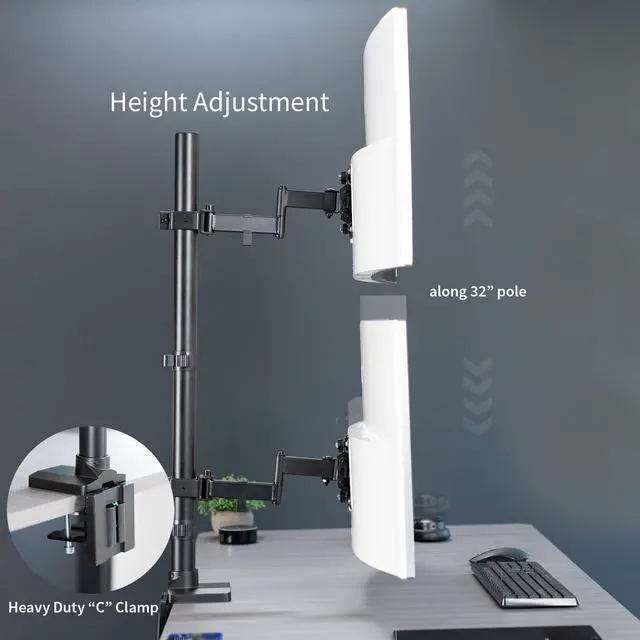 Alt view image 4 of 7 - VIVO Dual Vertically Stacked Ultra Wide Monitor Mount, Extra Tall Adjustable Stand, Fits up to 43" Screens (STAND-V202T)