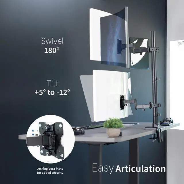 Alt view image 7 of 7 - VIVO Dual Vertically Stacked Ultra Wide Monitor Mount, Extra Tall Adjustable Stand, Fits up to 43" Screens (STAND-V202T)