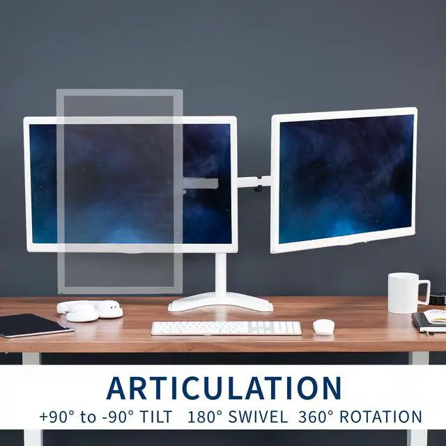 Alt view image 5 of 8 - VIVO White Dual Monitor Articulating Desk Stand Mount, Fits Up to 32" Screens