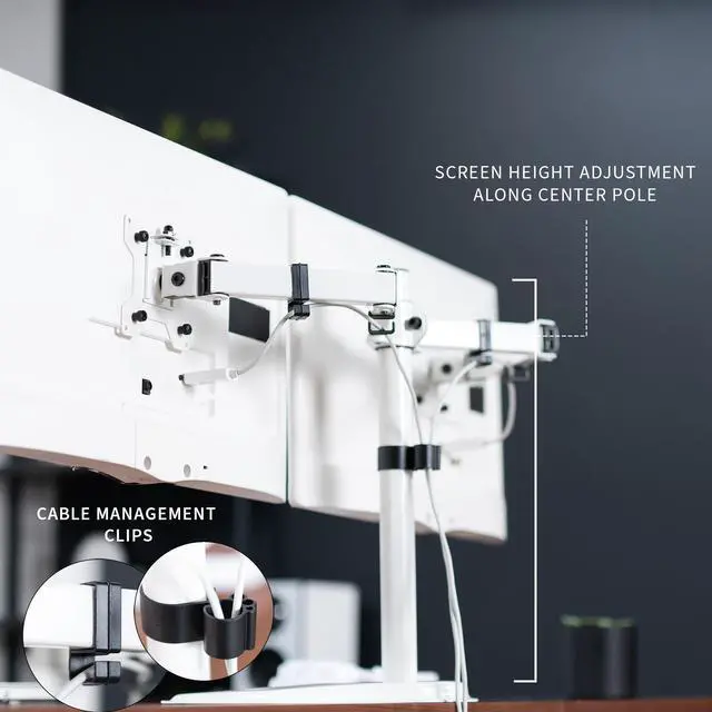 Alt view image 6 of 8 - VIVO White Dual Monitor Articulating Desk Stand Mount, Fits Up to 32" Screens