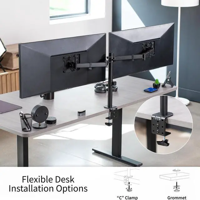 Alt view image 12 of 14 - VIVO Black Dual Ultrawide Monitor Desk Mount Stand, Heavy Duty Fully Adjustable, Fits 2 Screens up to 38", STAND-V038