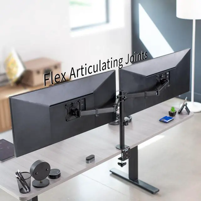 Alt view image 14 of 14 - VIVO Black Dual Ultrawide Monitor Desk Mount Stand, Heavy Duty Fully Adjustable, Fits 2 Screens up to 38", STAND-V038