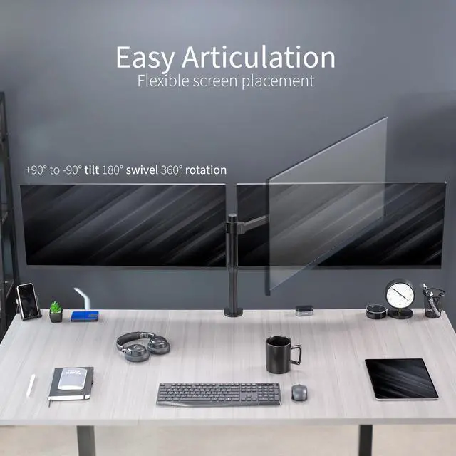 Alt view image 10 of 14 - VIVO Black Dual Ultrawide Monitor Desk Mount Stand, Heavy Duty Fully Adjustable, Fits 2 Screens up to 38", STAND-V038