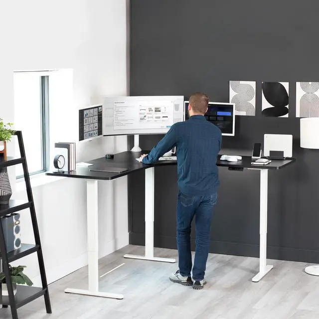 Alt view image 3 of 7 - VIVO Black / White Electric 71" x 71" Curved Corner Stand Up Desk