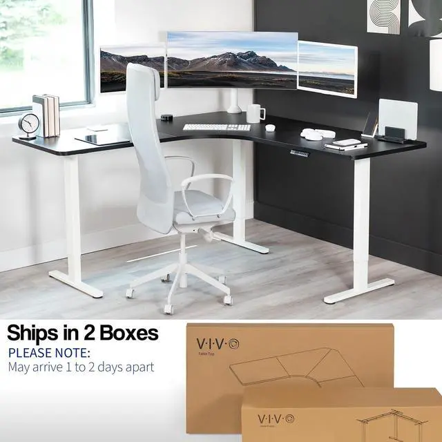Alt view image 2 of 7 - VIVO Black / White Electric 71" x 71" Curved Corner Stand Up Desk