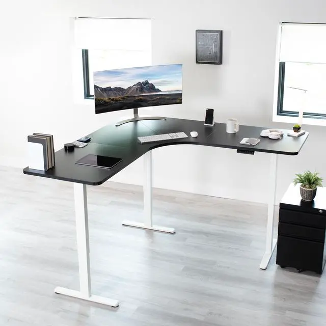 Alt view image 7 of 7 - VIVO Black / White Electric 71" x 71" Curved Corner Stand Up Desk