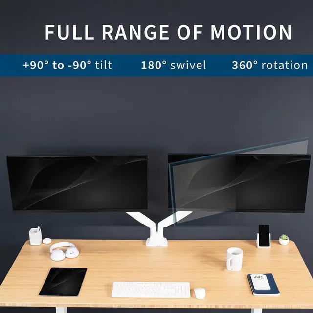 Alt view image 5 of 8 - VIVO White Dual Ultrawide 40" Computer Monitor Desk Mount with Pneumatic Spring