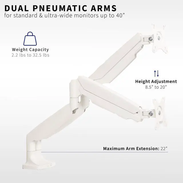 Alt view image 3 of 8 - VIVO White Dual Ultrawide 40" Computer Monitor Desk Mount with Pneumatic Spring