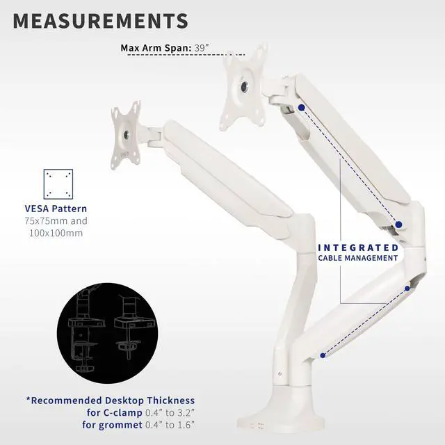 Alt view image 6 of 8 - VIVO White Dual Ultrawide 40" Computer Monitor Desk Mount with Pneumatic Spring