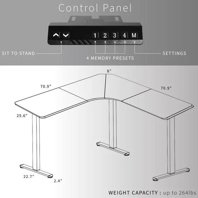 Alt view image 5 of 7 - VIVO Electric 71" x 71" Curved Corner Stand Up Desk, L-Shaped Table, Dark Walnut Top, White Frame (DESK-KIT-E3CWD)