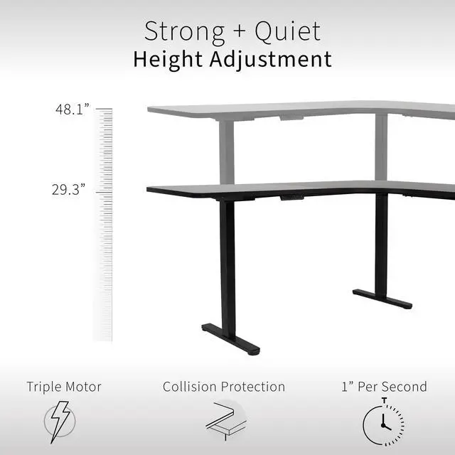 Alt view image 4 of 7 - VIVO Electric 71" x 71" Curved Corner Stand Up Desk, L-Shaped Table, Dark Walnut Top, White Frame (DESK-KIT-E3CWD)