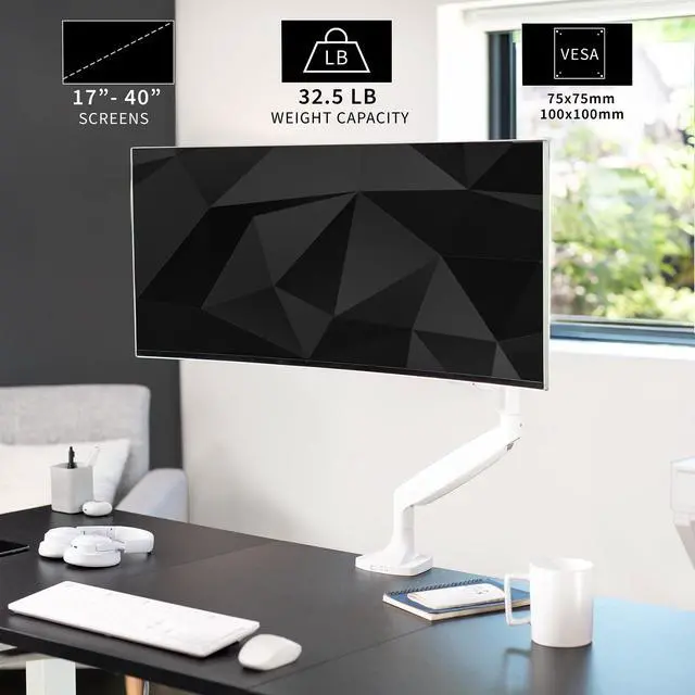 Alt view image 2 of 8 - VIVO White Heavy Duty Single Ultrawide Monitor Desk Mount w/ Pneumatic Spring Arm, Fits Screens up to 40", STAND-V101QW