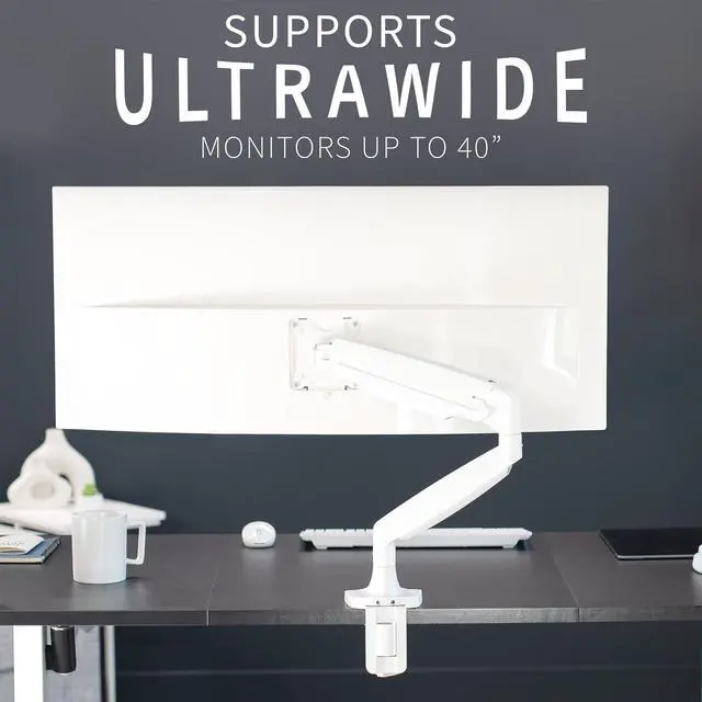 Alt view image 4 of 8 - VIVO White Heavy Duty Single Ultrawide Monitor Desk Mount w/ Pneumatic Spring Arm, Fits Screens up to 40", STAND-V101QW