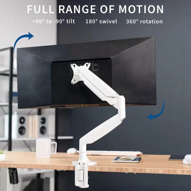 Alt view image 5 of 8 - VIVO White Heavy Duty Single Ultrawide Monitor Desk Mount w/ Pneumatic Spring Arm, Fits Screens up to 40", STAND-V101QW