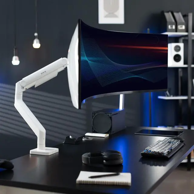 Alt view image 2 of 7 - VIVO White Mechanical Arm Computer Monitor Desk Mount, Fits Ultrawides up to 40"