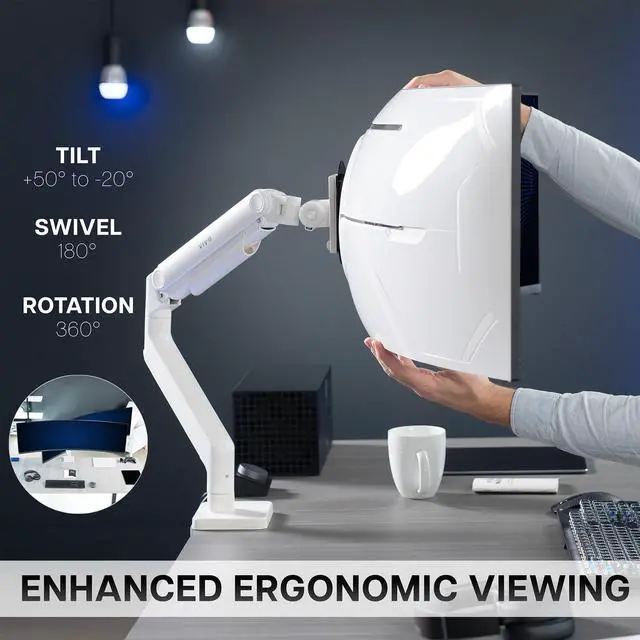Alt view image 5 of 7 - VIVO White Mechanical Arm Computer Monitor Desk Mount, Fits Ultrawides up to 40"