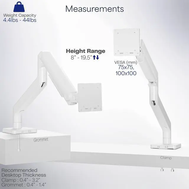 Alt view image 4 of 7 - VIVO White Mechanical Arm Computer Monitor Desk Mount, Fits Ultrawides up to 40"