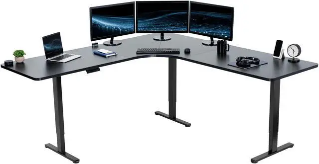 Main image of VIVO Black Electric 83" x 83" Curved Corner Stand Up Desk