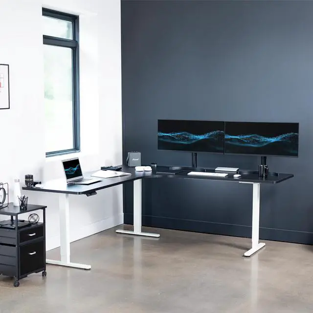 Alt view image 2 of 7 - VIVO Black / White Electric 83" x 83" Curved Corner Stand Up Desk