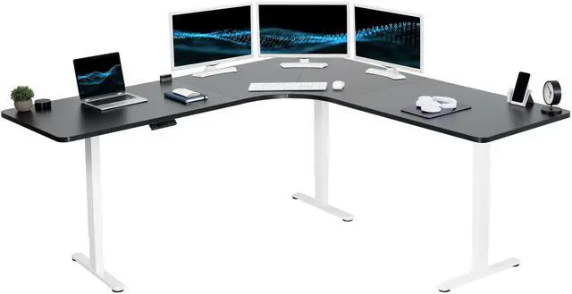 Main image of VIVO Black / White Electric 83" x 83" Curved Corner Stand Up Desk