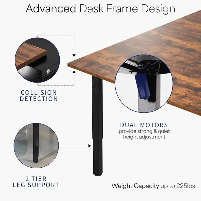 Alt view image 5 of 7 - VIVO Electric 95 x 55 Square Corner Desk, Rustic Vintage Brown Tops, Black Frame