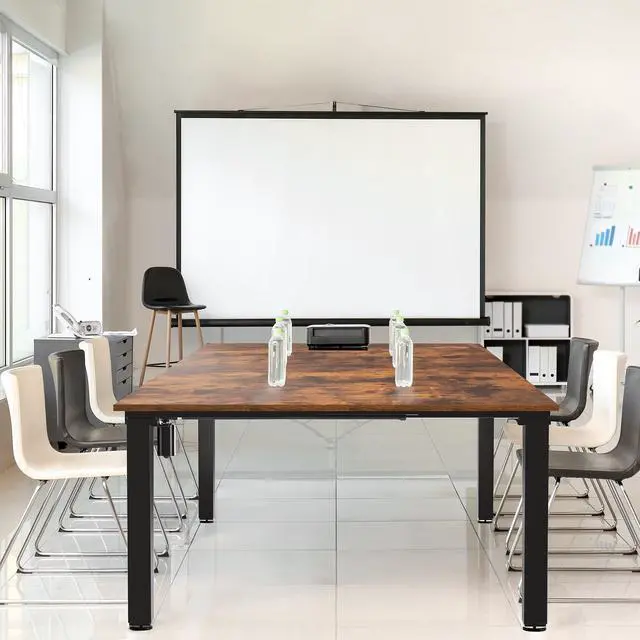 Alt view image 4 of 7 - VIVO Electric 95 x 55 Square Corner Desk, Rustic Vintage Brown Tops, Black Frame