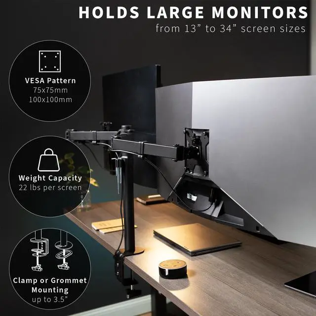Alt view image 3 of 7 - VIVO Full Motion Dual Monitor Desk Mount VESA Stand with Double Center Arm Joint | Fits 13" to 34" Screens (STAND-V102D)
