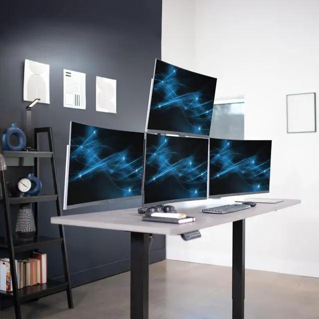 Alt view image 14 of 14 - VIVO Steel Quad Monitor Desk Mount Adjustable 3 + 1 Stand | 4 Screens up to 32"