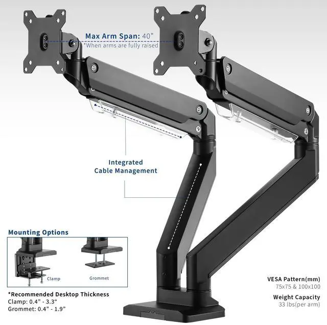 Alt view image 4 of 8 - VIVO Dual Monitor Counterbalance Desk Mount, Fits Ultrawide Screens up to 38"