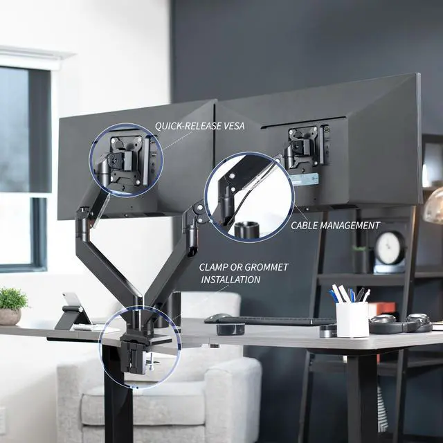 Alt view image 7 of 8 - VIVO Dual Monitor Counterbalance Desk Mount, Fits Ultrawide Screens up to 38"