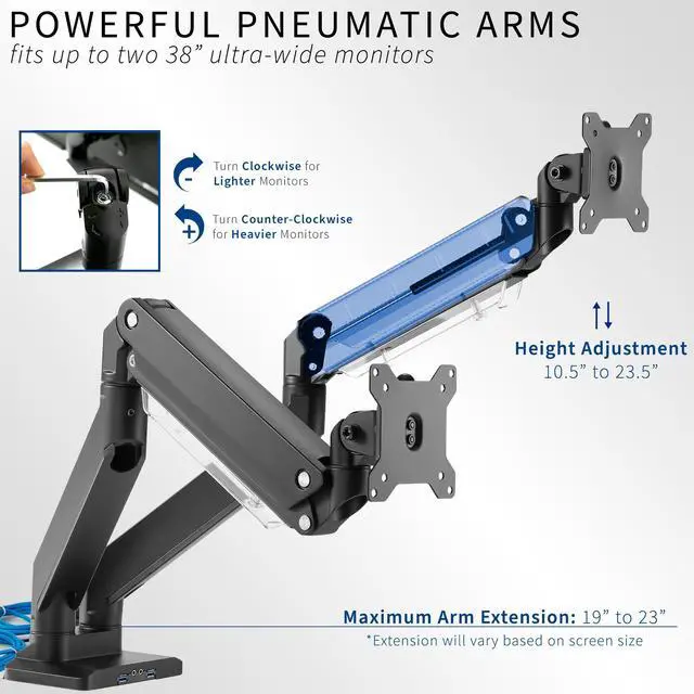 Alt view image 3 of 8 - VIVO Dual Monitor Counterbalance Desk Mount Stand + USB, Fits Screens up to 38"