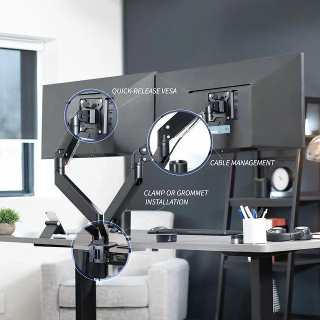 Alt view image 7 of 8 - VIVO Dual Monitor Counterbalance Desk Mount Stand + USB, Fits Screens up to 38"