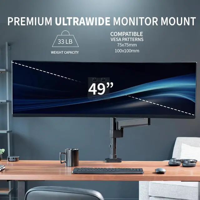 Alt view image 3 of 8 - VIVO Premium Aluminum Single Screen Monitor Desk Mount Stand w/ Extension Pole, Fits Ultrawides up to 49" (STAND-V101GT)