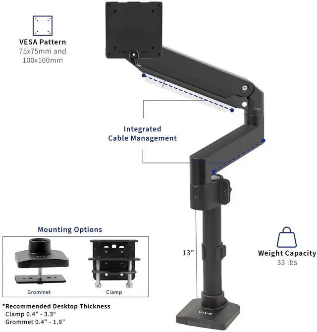 Alt view image 5 of 8 - VIVO Premium Aluminum Single Screen Monitor Desk Mount Stand w/ Extension Pole, Fits Ultrawides up to 49" (STAND-V101GT)