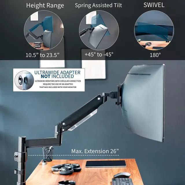 Alt view image 6 of 8 - VIVO Premium Aluminum Single Screen Monitor Desk Mount Stand w/ Extension Pole, Fits Ultrawides up to 49" (STAND-V101GT)