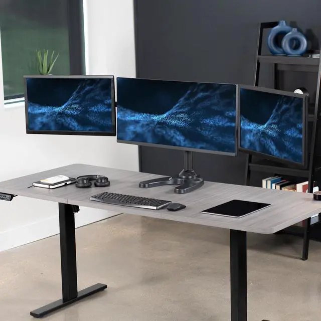 Alt view image 2 of 7 - VIVO Triple Monitor Free Standing Desk Mount | Heavy Duty Fully Adjustable Stand for 3 Screens up to 32" (STAND-V103F)