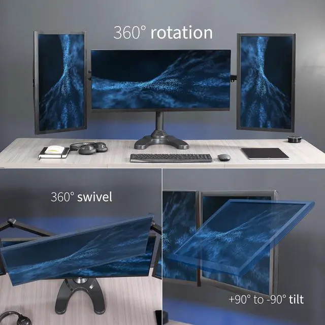 Alt view image 4 of 7 - VIVO Triple Monitor Free Standing Desk Mount | Heavy Duty Fully Adjustable Stand for 3 Screens up to 32" (STAND-V103F)