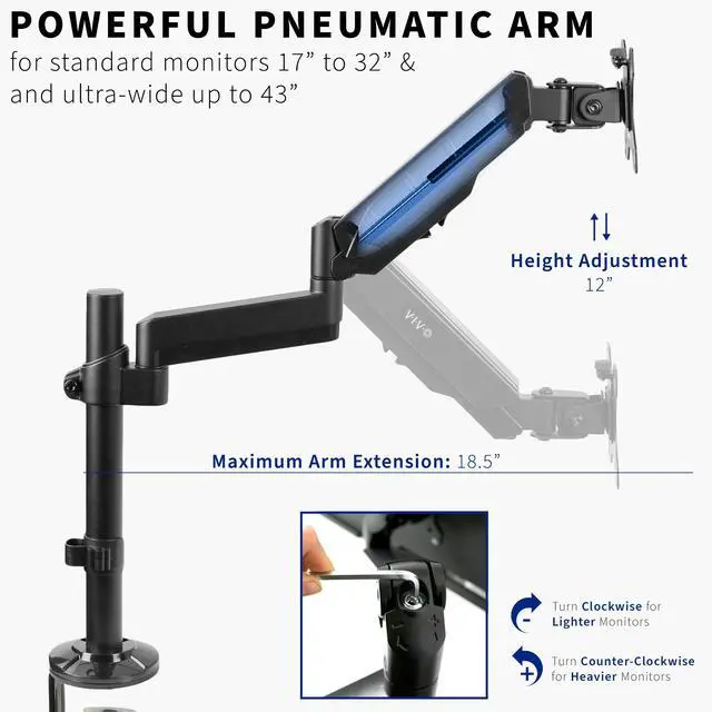 Alt view image 4 of 7 - VIVO Articulating Single Pneumatic Spring Desk Mount Stand for Screens up to 32"